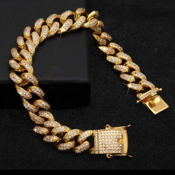 Men's cuban link bracelet miami diamond iced chain - Picture 3 of 6